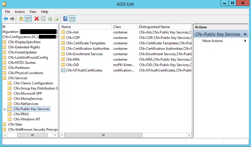 Screenshot of the ADSIEdit.msc tool