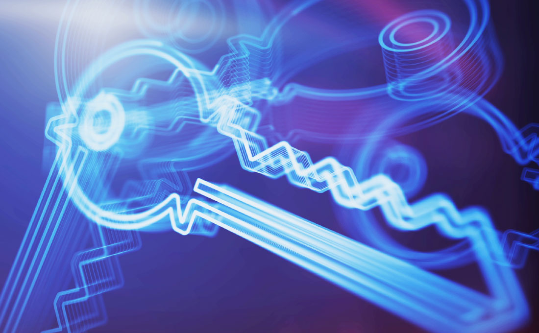 blue background with white outline of keys