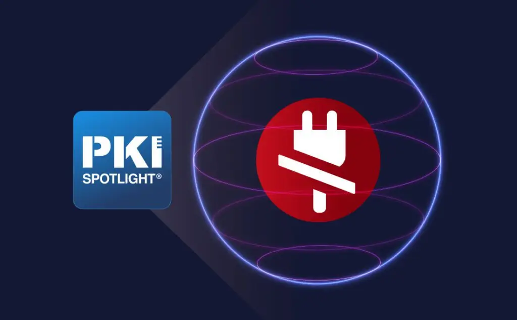 blue background with pki logo and red outage symbol