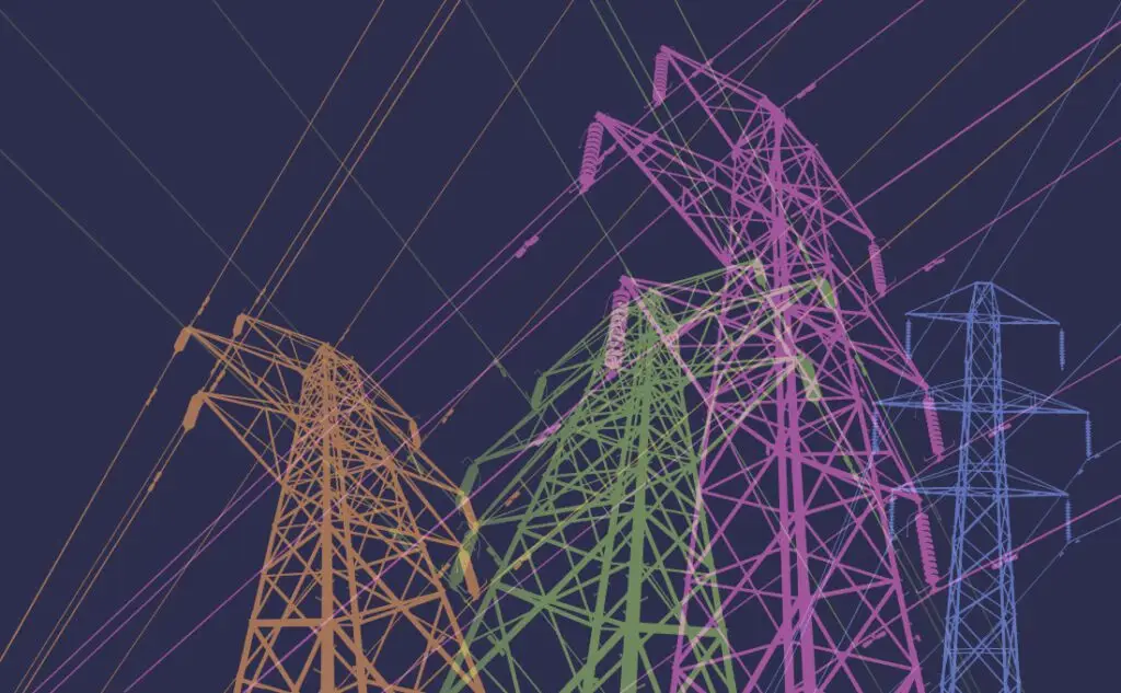 pastel colored power lines on purple background